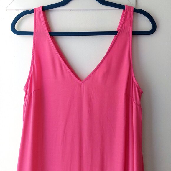 H&M Bright Barbie Pink Maxi Dress S fits like M Sleeveless VNeck with Ruffle Hem - Picture 4 of 7